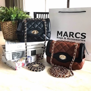 ! NEW ARRIVAL! MARCS MINI QUILTED CHAIN SHOULDER BAG WITH DETAILS กระเป๋าสะพายหนังแกะสังเคราะห์แบบนิ่ม