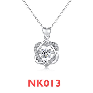 [ฟรีกล่องสร้อย] NK013#สร้อยคอพร้อมจี้หัวใจคู่ประดับด้วยเพชร CZ ตรงกลาง