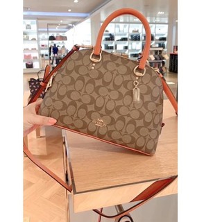 (ผ่อน0%) กระเป๋าสะพายข้าง KATY SATCHEL IN SIGNATURE CANVAS (COACH 2558)  ทรงโดมใหญ่ รุ่นใหม่ ลายซี สีส้ม