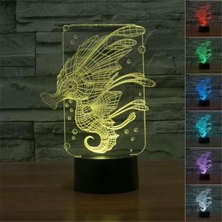 Sea Horse โคมไฟตั้งโต๊ะ LED รูปม้าน้ํา 3D ไล่โทนสี 7 สี USB