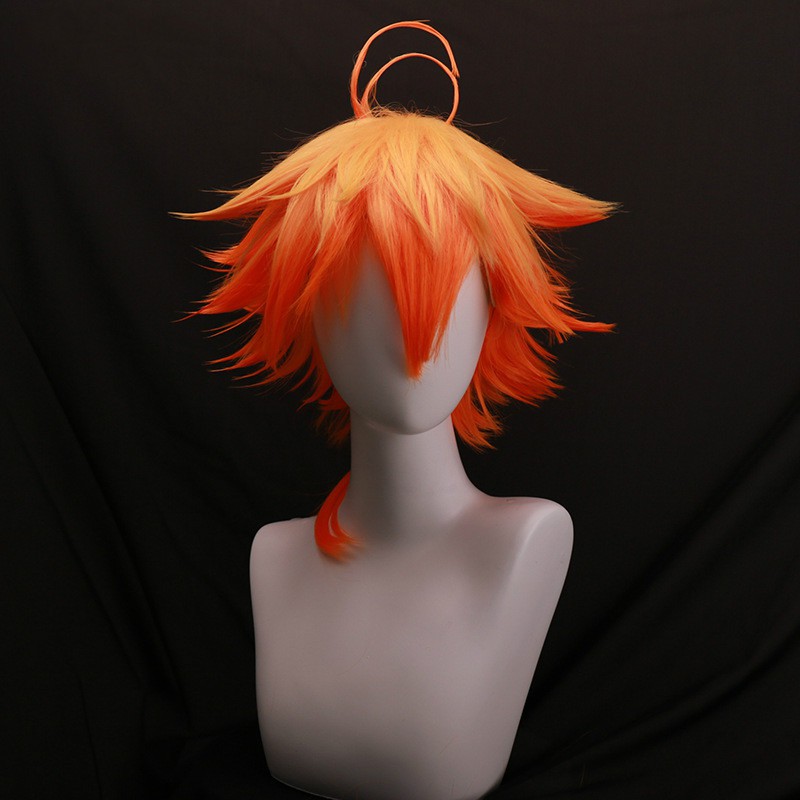The Promised Neverland Emma Orange Yellow Gradient Fluffy Female Short Hair Cosplay Wig High 