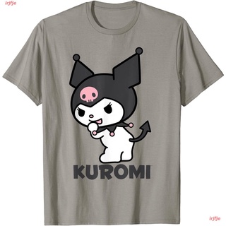 irjfje ไตล์เกาหลี เสื้อยืดแฟชั่นเกาหลีสำ Sanrio Kuromi Backside Logo Tee Shirt หรับผู้ชายและผู้หญิง Kuromi ภาพการ์ตูน ดพ