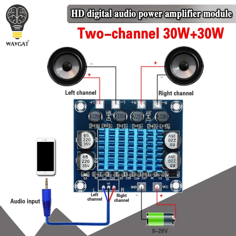 เครื่องขยายเสียงสเตอริโอดิจิทัล Tpa3110 Xh-A232 30w+30w 2.0 Channel Dc 8-26v 3a C6-001