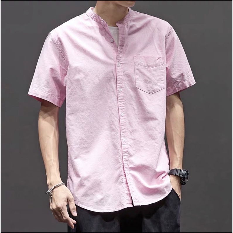 เสื้อเชิ้ตคอจีนแขนสั้นผู้ชาย ทำงาน (10สี) ผ้าOxford