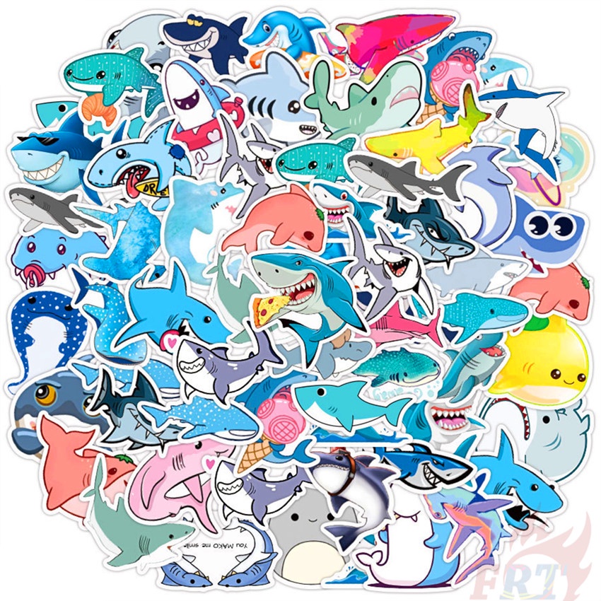 50Pcs/Set Q Funny Shark Series 03 Stickers DIY Fashion Waterproof Doodle Decals Stickers