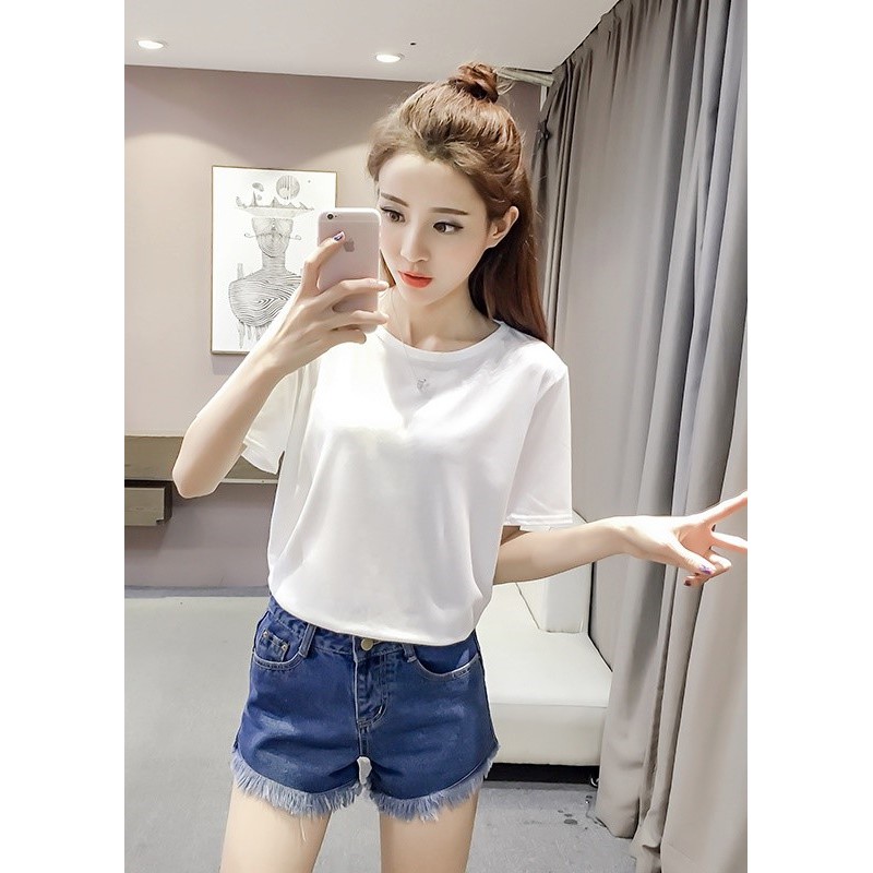 Korean🧧 เสื้อยืดแฟชั่น คอกลมแขนสั้น แต่งผ่าหลัง แต่งสองสาย เซ็กซี่ๆ