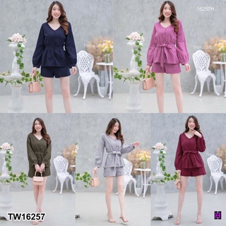 👗Pfashion [ส่งไว!!🚛] P16257 Set 2 ชิ้น เสื้อแขนยาว ปลายแขนจั้ม + กางเกงขาสั้น