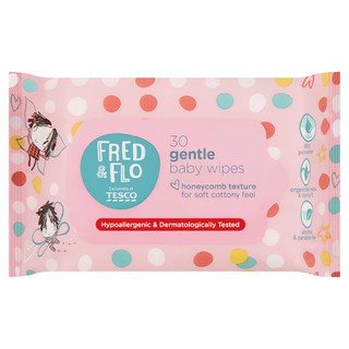 Tesco Fred &amp; Flo Gentle Baby Wipes 30s x 2 Packs ชอบ Pigeon พีเจ้นเบบี้ไวพส์โฉมใหม่หนานุ่ม aloe vera เด็กชายหญิงทารก