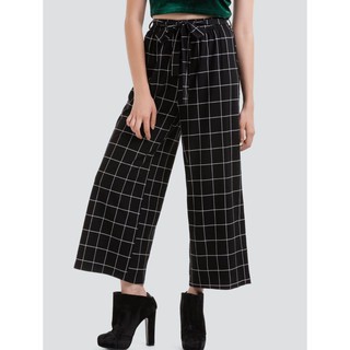 ลดแรงมาก! กางเกงเอวยางยืด แฟชั่น Black Checked Pants