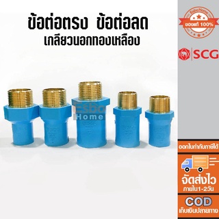 ข้อต่อพีวีซี ข้อต่อตรง ข้อต่อลด  PVC เกลียวทองเหลือง 4หุน(1/2นิ้ว), 6หุน(3/4นิ้ว), 8หุน(1นิ้ว) ตราช้าง SCG่ ของแท้100%