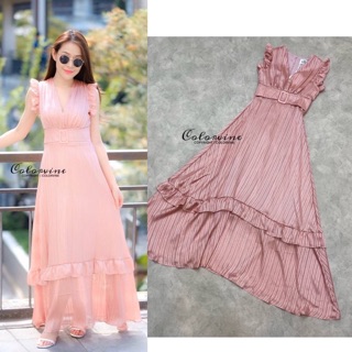 Maxi dress สีชมพูผ้าดิ้นทอง size s