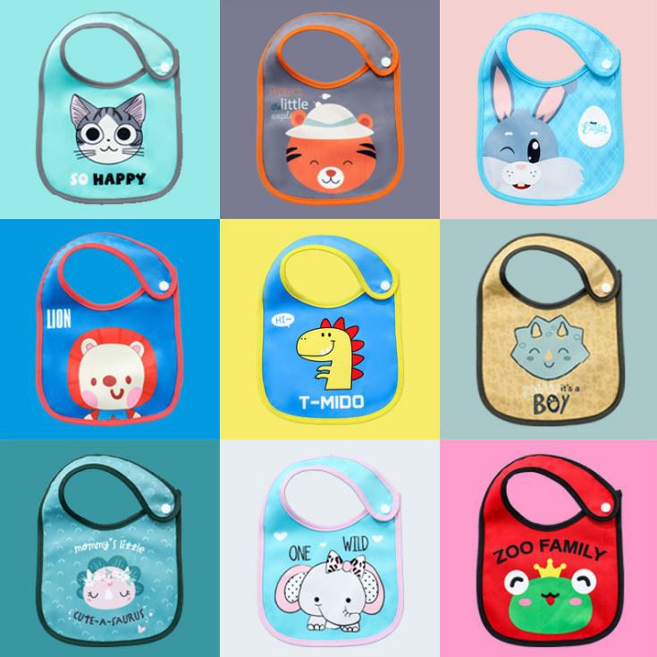 ผ้ากันเปื้อน ซับน้ำลาย เด็ก กันน้ำ มีกระดุม  สำหรับ 0-3 ขวบ (เนื้อกำมะหยี่)