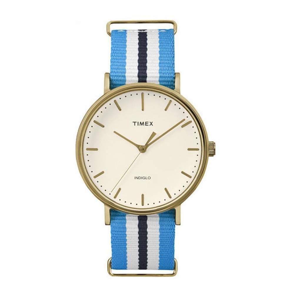 Timex TW2P91000 Weekender Fairfield นาฬิกาข้อมือผู้ชาย สายไนล่อน สีฟ้า/ขาว หน้าปัด 41 มม.