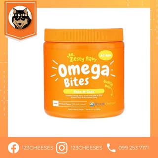 พร้อมส่ง ZESTY PAWS Omega Bites for Dogs, Skin &amp; Coat สำหรับสุนัขทุกวัย รสไก่ 90 ชิ้น หมวดบำรุงผิวหนังและขน