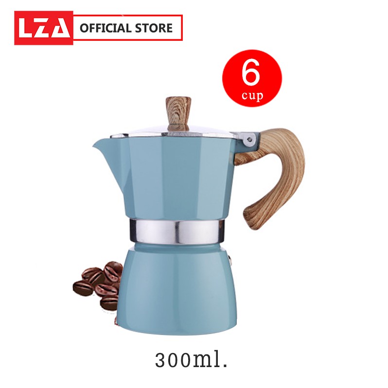 ۞۩LZA หม้อต้มกาแฟ Moka Pot (สีฟ้า)รุ่นK91 ต้มกาแฟ ขนาด 6 คัพ 300 ml. และ 3 คัพ 150 ml. สินค้าคุณภาพเ