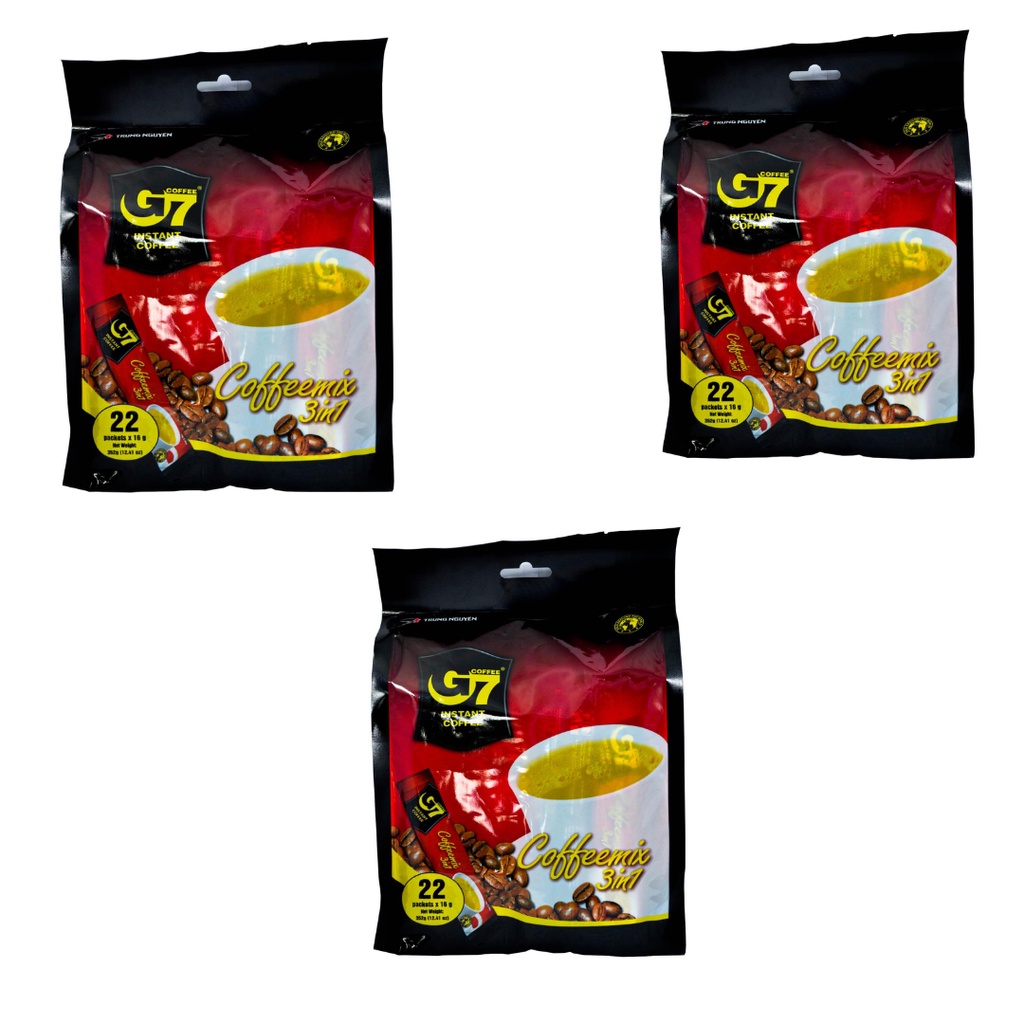 (Pack x 3) G7 3in1 instant coffee จีเซเว่น อินสแตนท์ คอฟฟี่ ทรี อินวัน (กาแฟสำเร็จรูป) 352 กรัม (บรรจุ 22 ซอง x16กรัม)