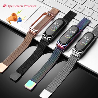 📢การส่งเสริม📢 ซื้อ 1 ฟรี 1PC จอภาพ ผู้คุ้มครอง Xiaomi Mi Band 4 Miband 3 Milanese Magnetic สาย Mi Band 4