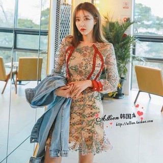 Korea Dress(Hi-end) ป้าย Visa มินิเดรสลูกไม้ลายดอก