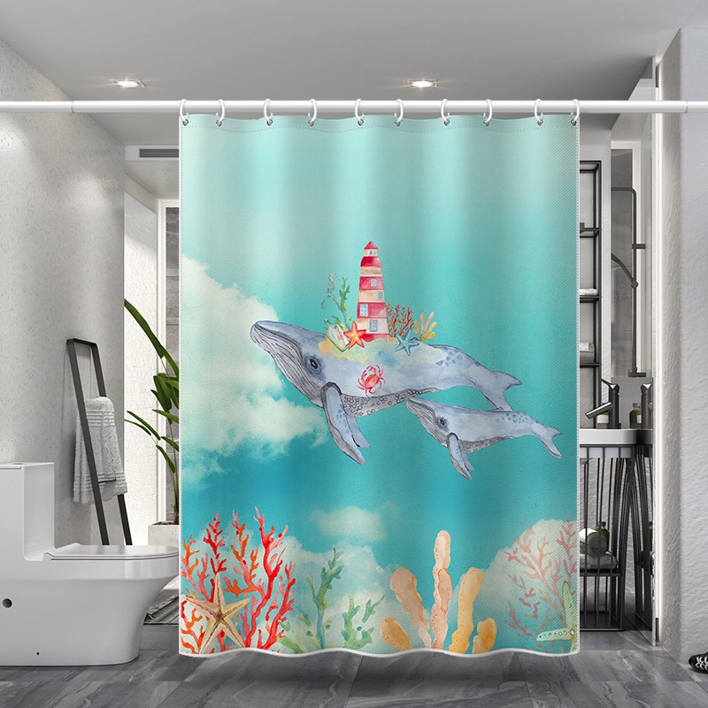 แนะนำ ผ้าม่าน ผ้าม่านโพลีเอสเตอร์ พิมพ์ลายการ์ตูนปลาวาฬ ภาพวาดสีน้ํา ป้องกันน้ําค้าง HD สําหรับกั้นห้องอาบน้ํา ราคาพิเศษ มีเก็บเงินปลายทาง