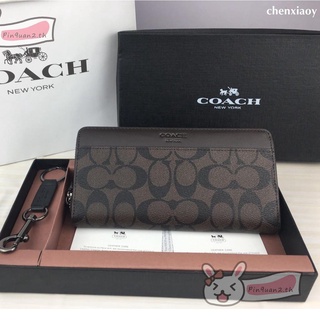 Coach F75000 กระเป๋าสตางค์  ผู้ชาย หนังแท้ กระเป๋าสตางค์ใบยาว กระเป๋าซิป กระเป๋าคลัทช์  Man Long Wallet