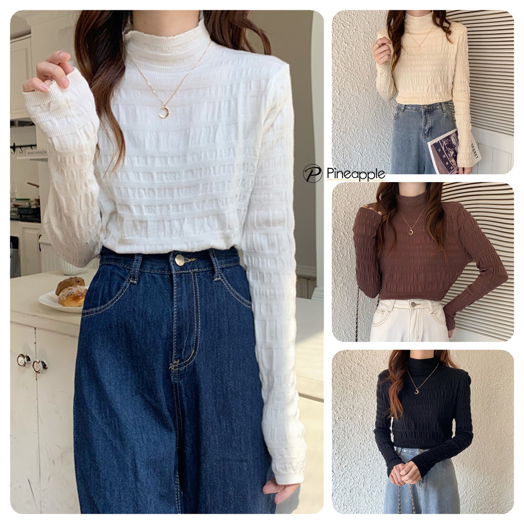 เสื้อกันหนา เสื้อไหมพรมแขนยาว เสื้อคอเต่าครึ่งตัว Half Turtleneck Long Sleeve Knit Sweater 9A61