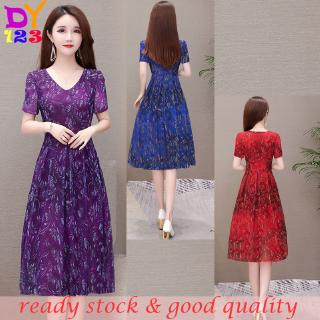 Women daily dress Bright colors 3 colors blue red purple ชุดเดรสประจำวันสีสดใส 3 สีฟ้าม่วงแดง กระโปรงยาว เสื้อ เดรส