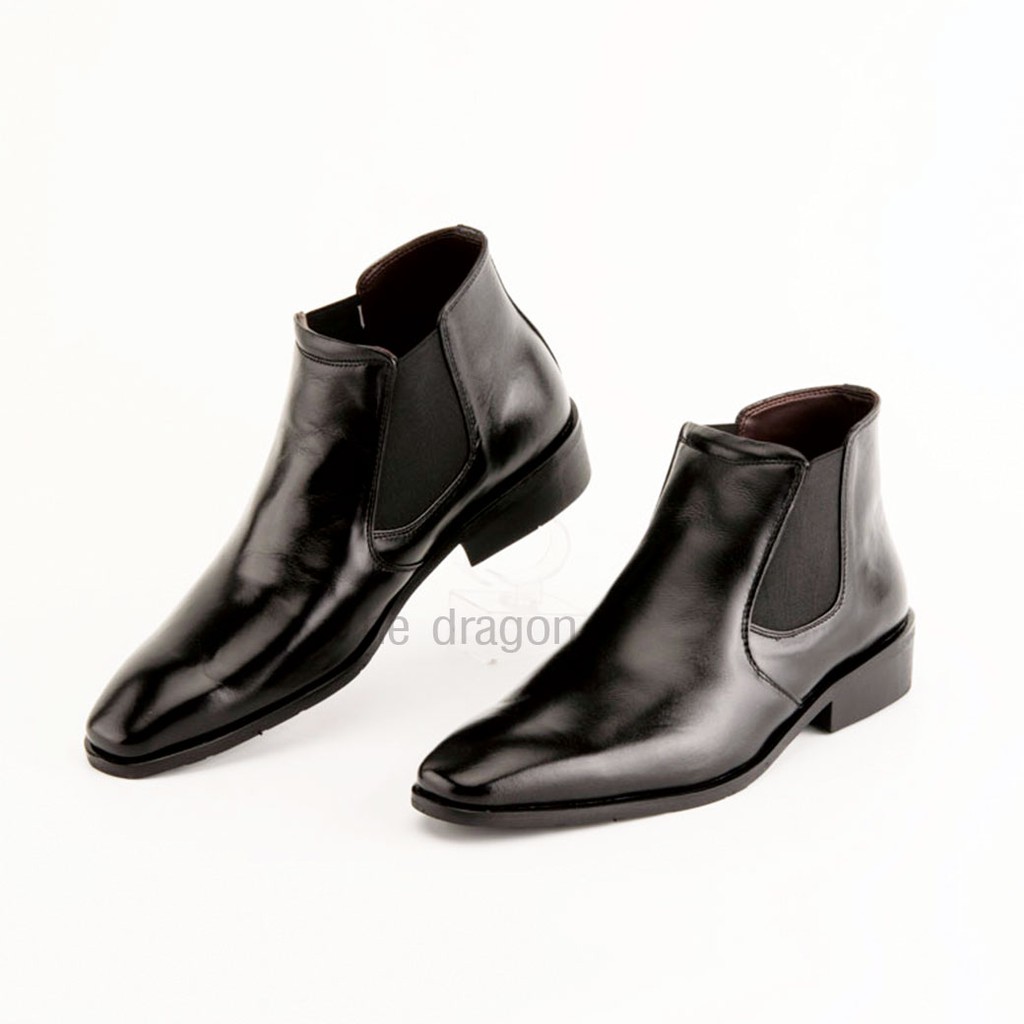 The Dragon [Handmade] ฮาล์ฟข้อสั้น5.5นิ้ว หนังวัวแท้ฟอกนิ่ม ทรงหัวตัด chelsea boots รุ่นHY พื้นอัดกาว+เย็บจริง สวย นุ่ม