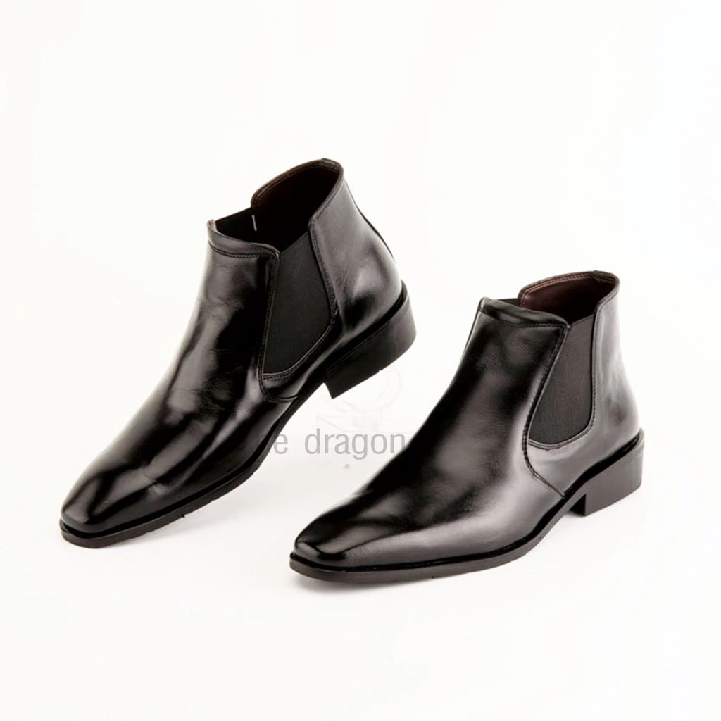 The Dragon [Handmade] ฮาล์ฟข้อสั้น5.5นิ้ว หนังวัวแท้ฟอกนิ่ม ทรงหัวตัด chelsea boots รุ่นHY พื้นอัดกาว+เย็บจริง สวย นุ่ม