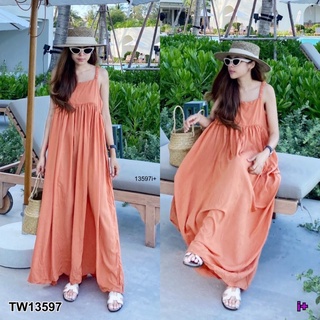 TW13597 Maxi Dress เดรสยาวสายเดี่ยว ทรงบาบี้เย็บรูดช่วงใต้อกรอบตัว เนื้อผ้าสปันผ้านิ่มพริ้วใส่สบายไม่ร้อน