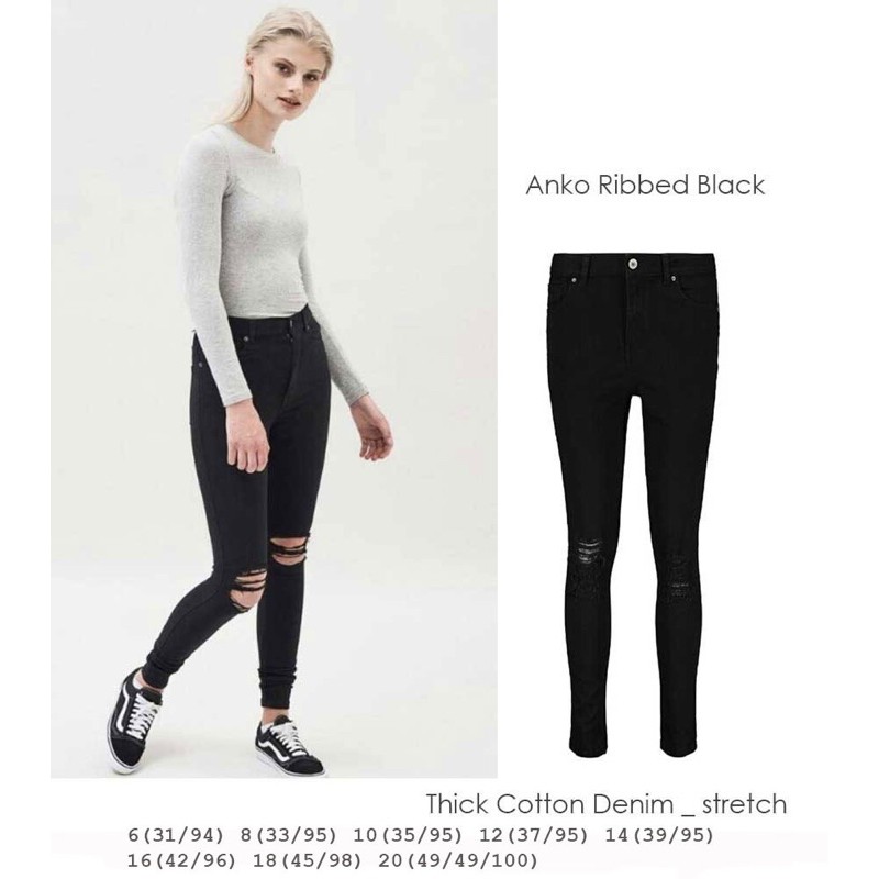 Anko Ribbed Jeans กางเกงยีนส์สีดําเป็นใหม่ล่าสุด