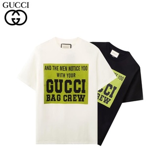 เสื้อยืดแขนสั้น คอกลม ผ้าฝ้าย พิมพ์ลาย GUCC สีเขียว แฟชั่นคู่รัก สําหรับผู้ชาย และผู้หญิง