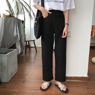 🍎(พร้อมส่ง2สี) Basic pants กางเกงขายาวทรงกระบอก เอวสูงระดับเอวคอด