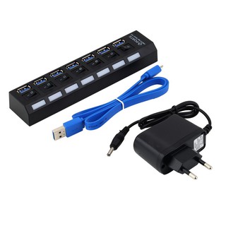 7 USB 3.0 Hub Switch+EU/US AC Power อะแดปเตอร์ PC Laptop