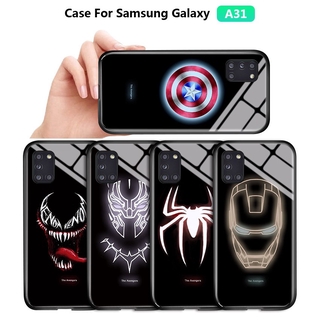 สำหรับ Samsung Galaxy A31 A21S A01 A11 M11 A51 A71 Luminous Avengers Marvel Superhero Captain America Ironman กรณี เรืองแสงในที่มืด กระจกเทมเปอร์ฝาหลังเคส