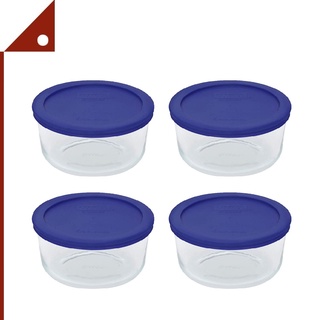 Pyrex : PYRS4C-BLU-4* กล่องเก็บอาหาร Storage Round Dish Blue 4-Cup, 4pk.