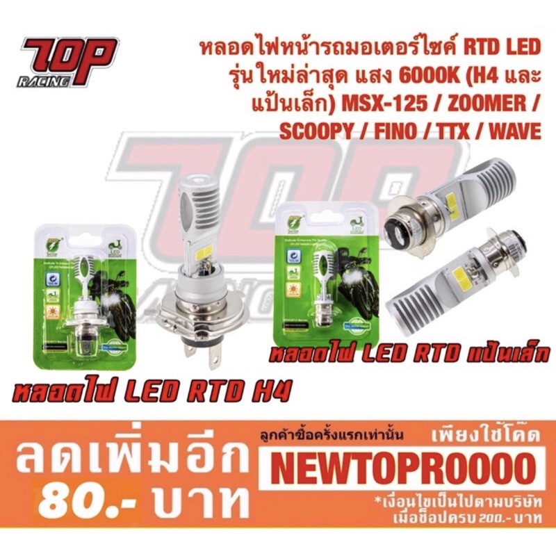 หลอดไฟหน้า LED 6000K (H4/แป้นเล็ก) MSX-125 / ZOOMER-X / SCOOPY-i / FINO / TTX / WAVE [MS1292-MS1293]