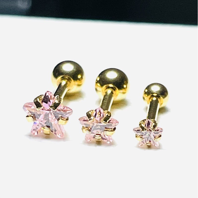 🌟ราคา1ข้าง จิวหูดาวเพชรรัสเซียสีชมพูน่ารักวิ้งๆสำหรับผิวแพ้ง่าย วัสดุก้านสแตนเลสแท้เกรดเครื่องมือแพทย์316Lไม่ลอกไม่ดำ