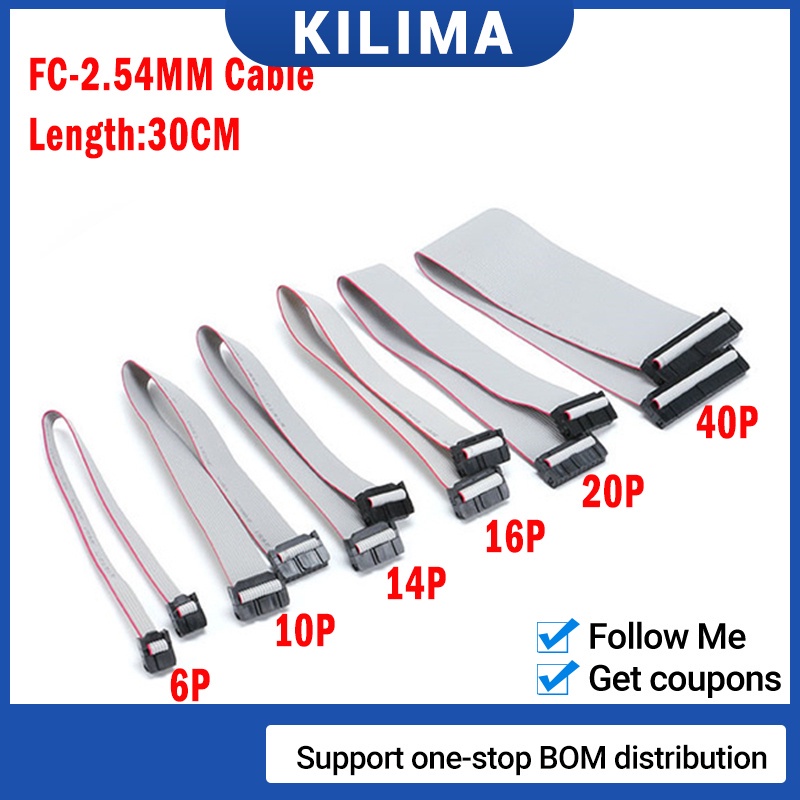 2.54mm pitch FC-6/10/14/16/20/40 PIN 30 ซม.JTAG ISP DOWNLOAD Cable สีเทาแบนริบบิ้นสายเคเบิลข้อมูลสํา