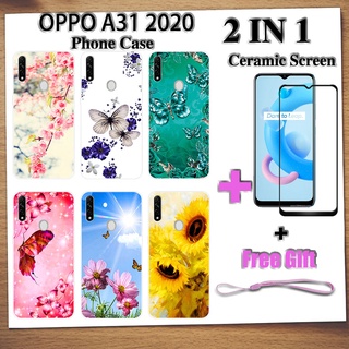 2 IN 1 เคสโทรศัพท์ OPPO A31 2020 พร้อมกระจกนิรภัยกันรอยหน้าจอเซรามิค แบบโค้ง ฟิล์มนิรภัย ผีเสื้อ