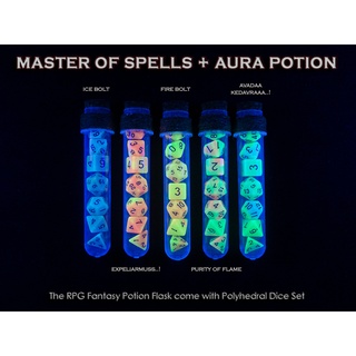 Spell Aura Potion Flask with Dice Set of 7 | ลูกเต๋า Dice DnD D&amp;D MTG RPG TRPG เกมกระดาน บอร์ดเกม Game ไพ่ทาโรต์ Magic