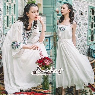 Lace T-Shirt White Sleeve Embroidery Maxidress Set