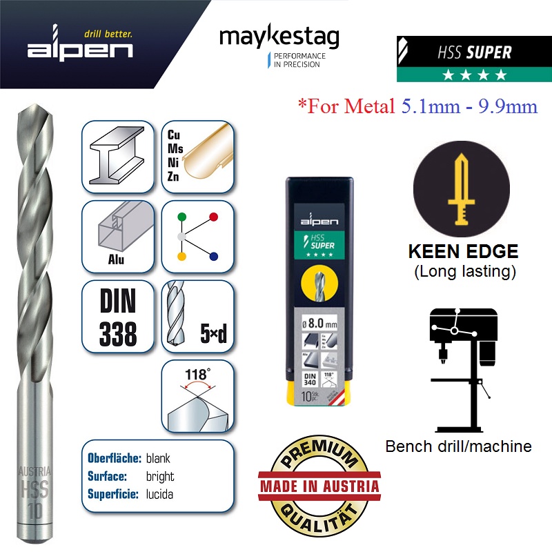 Alpen(5.1mm-9.9mm)ดอกสว่านซุปเปอร์เจาะโลหะ HSS A951