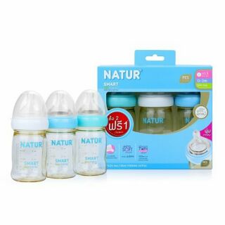 Natur ขวดนมปากกว้าง PES รุ่น Smart Biomimic 4 ออนซ์ ซื้อ 2 แถม 1