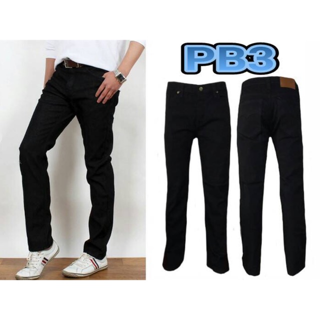 ☀ส่งฟรี☀ กางเกงยีนส์ขากระบอกผู้ชาย สีดำซุปเปอร์แบล็ก PB3