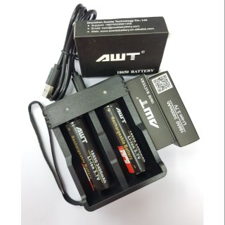 ถ่านชาร์จ AWT 18650 3400mAh 2ก้อน+เครื่องชาร์จ HR-189C (แบบแท้)