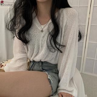 (windk) เสื้อยืดคอวีลําลองแฟชั่นเกาหลีทรงหลวม