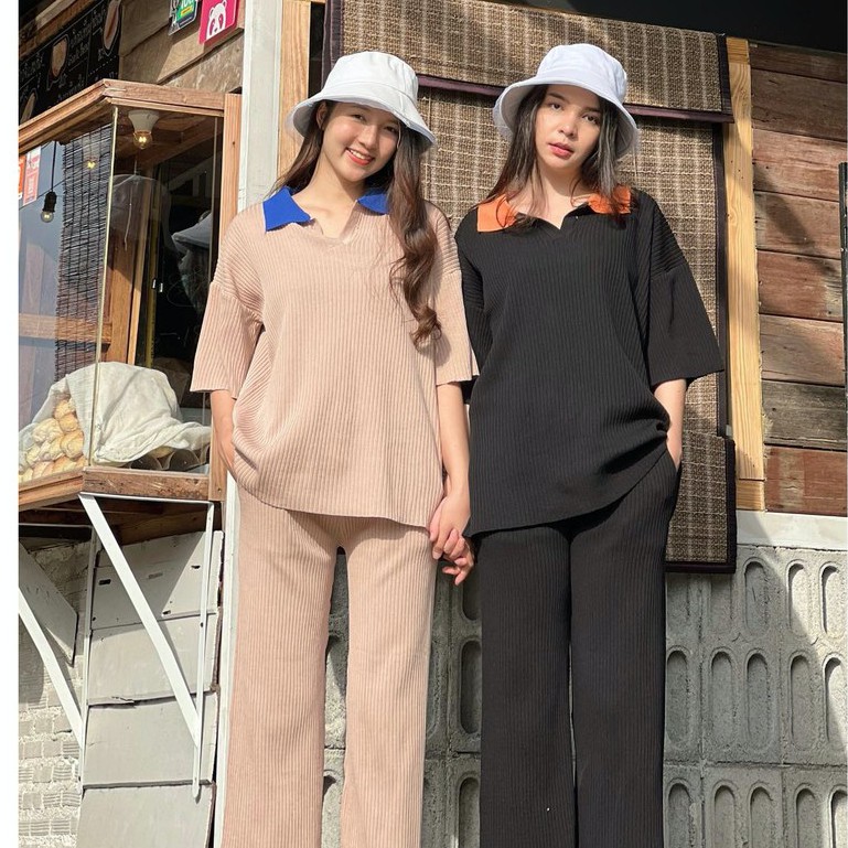 ACHITA SET (490.-) #พร้อมส่ง #มีปลายทาง ชุดเซตคอโปโล 💋ทรงเสื้อโอเวอร์ไซส์ และกางเกงขายาว รุ่นนี้ทำออ