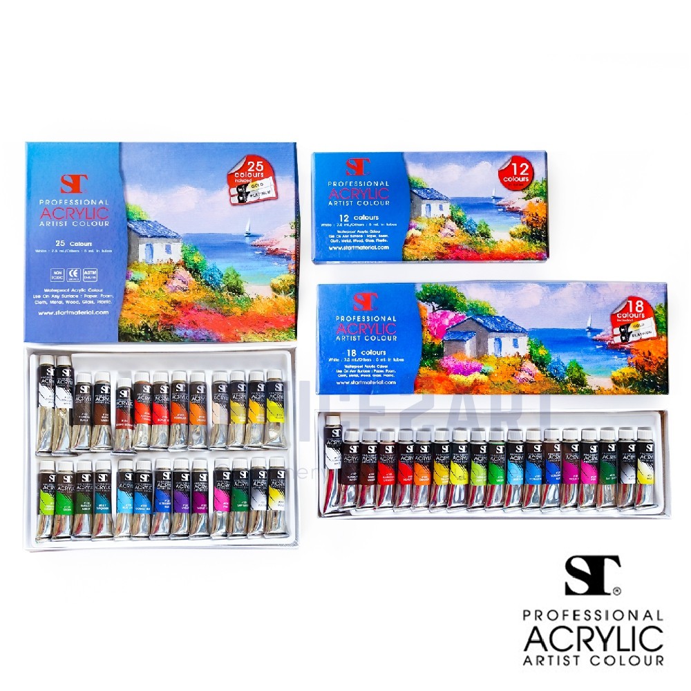 สีอะคริลิค ชุดสีอะคริลิค ST แบบหลอด Acrylic Colours Set สีอะคริลิค สีอะคริลิก เอสที มีให้เลือก :12 สี / 18 สี / 25 สี