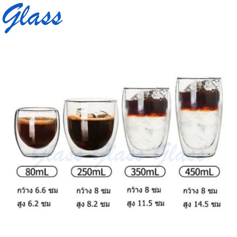 Glass แก้วสองชั้น แก้วกาแฟ Double Wall ใส่ได้ทั้งร้อนเย็น (A5)