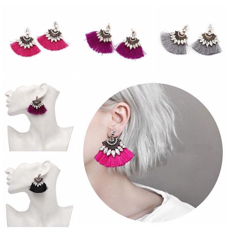 เครื่องประดับผู้หญิง boho ต่างหูสตั๊ดคริสตัลพู่วินเทจ eardrop